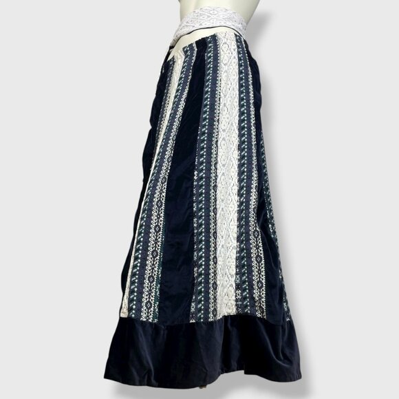 Vintage Chessa Davis Skirt Patchwork Stripes Velvet Lace Tapestry Belt Hippie - Picture 1 of 16